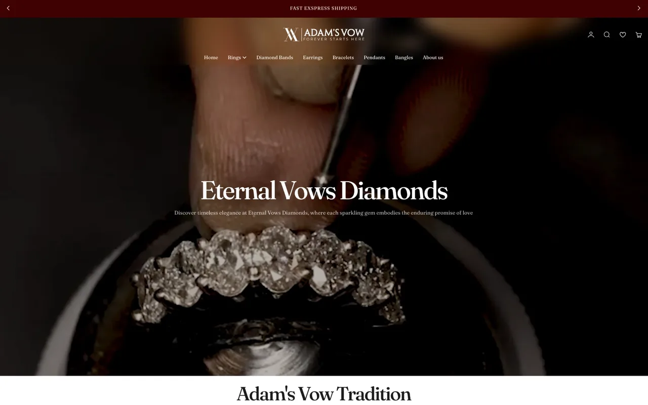 Adam's Vow Shopify storefront