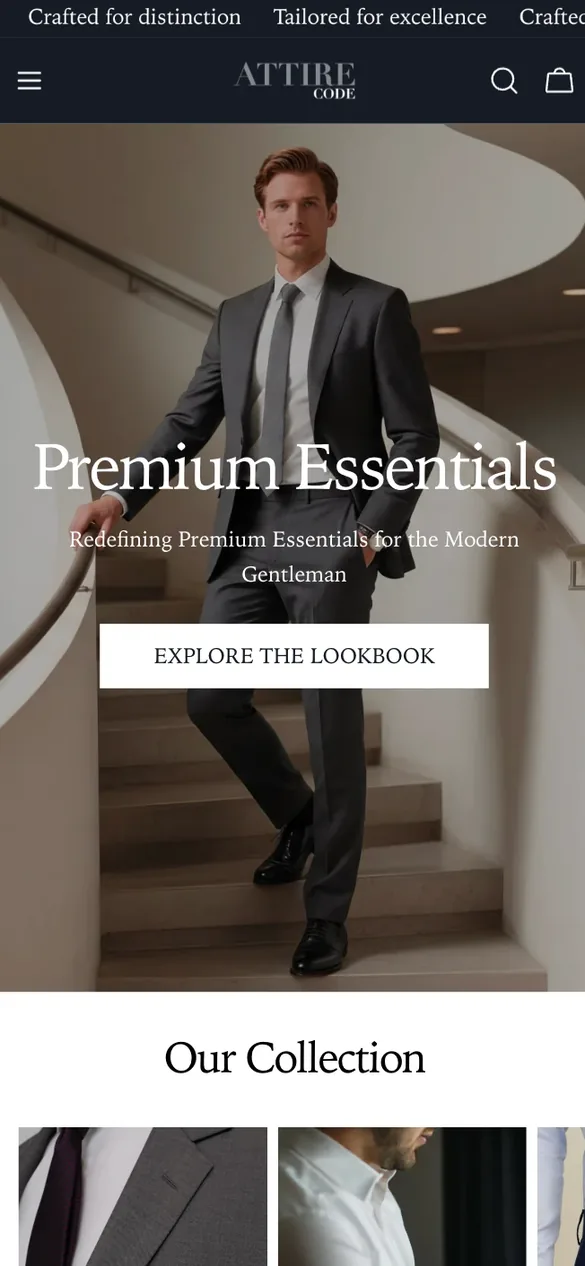 Attire Code Shopify storefront on mobile