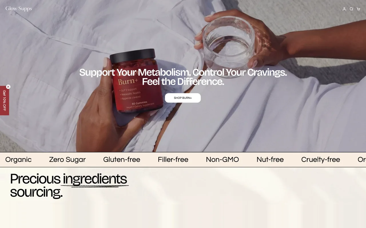Glow Supps Shopify storefront