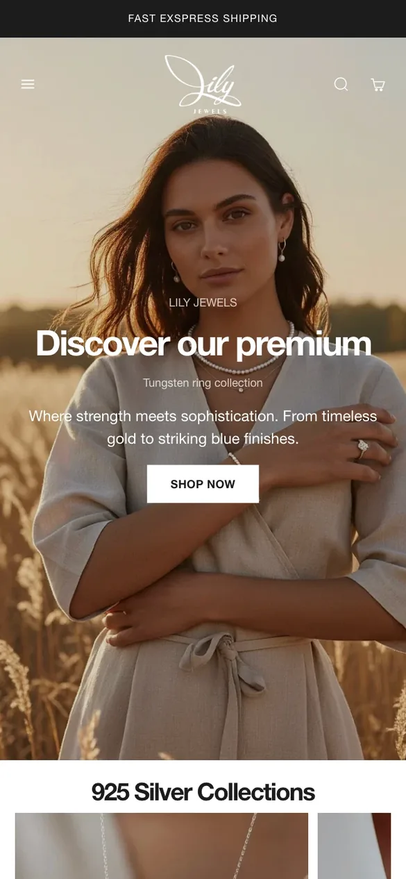 Lily Jewels Shopify storefront on mobile