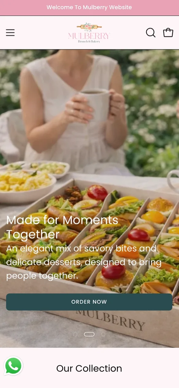 Mulberry Brunch & Bakery Shopify storefront on mobile
