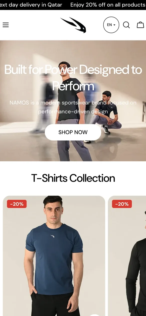 Namos Shopify storefront on mobile